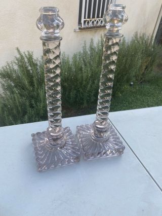 Antique Pair Baccarat Glass Crystal Lamps Candelabra Candlesticks
