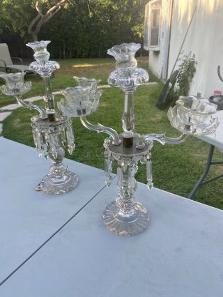 Antique Pair Bohemian Baccarat Glass Lusters Candelabra -