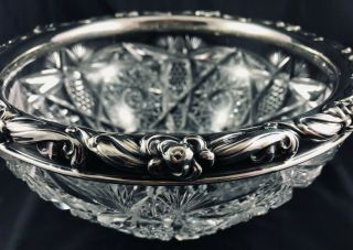 Antique American Brilliant Cut Glass & Gorham Sterling Silver Floral Rim Bowl 3