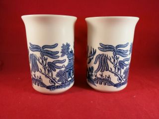 Set Of Two (2) Churchill Blue Willow Tall Coffee Mugs Or Cups - Euc