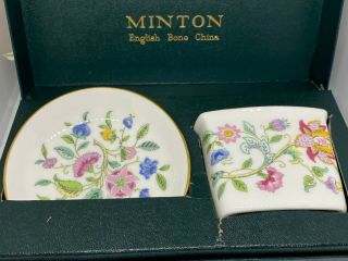 Vintage Minton Haddon Hall Bone China Mantlepiece 2 - Piece Set With Box