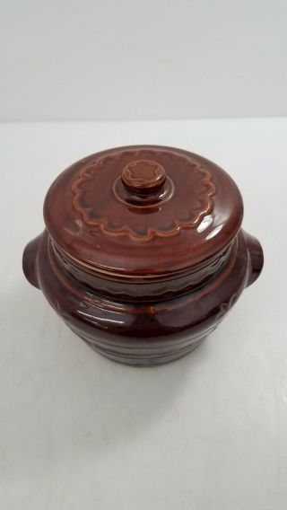 Vintage Marcrest Stoneware Brown Bean Pot W/ Lid