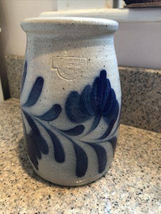 Vintage Salmon Falls Pottery Stoneware Dover Blue Vine & Floral Crock