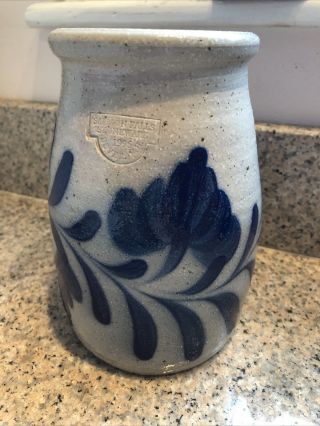 Vintage Salmon Falls Pottery Stoneware Dover Blue Vine & Floral Crock 2