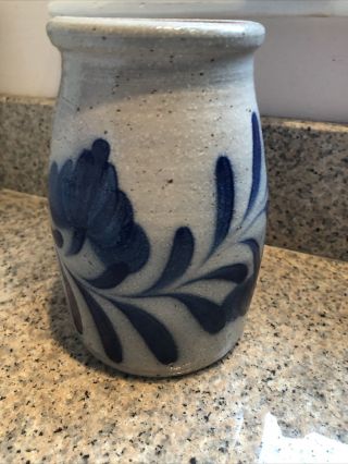 Vintage Salmon Falls Pottery Stoneware Dover Blue Vine & Floral Crock 3