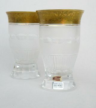 Moser Splendid Gold Crystal Glass Pair water glass,  
