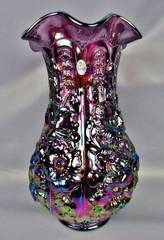 Fenton For Singleton Bailey Poppy Show Lavender Carnival Glass 13 " Vase F008