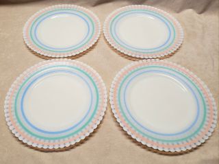 4 Macbeth Evans Petalware Cremax W/ Pastel Colored Bands 8 " Salad Plates