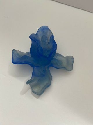 Daum France Pate De Verre Blue Iris Paperweight Figure - Rare Color