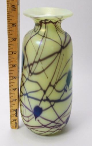 Fenton Robert Barber Dave Fetty Art Glass Hanging Hearts Custard Iridescent Vase 2
