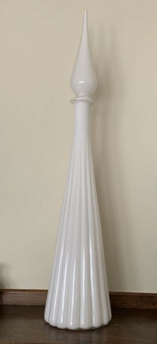 Mid - Century Modern Italian White Cased Glass Genie Bottle Decanter 27” Tall