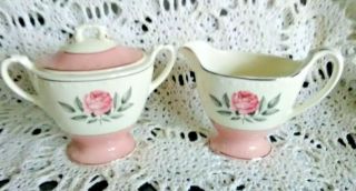Cunningham & Pickett China Norway Rose Creamer And Sugar Bowl With Lid Disc
