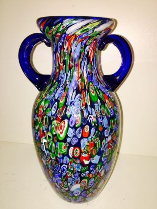 Magnum Mcm Murano Art Glass Millefiori Vase 13.  5 " T 6.  10 Lbs