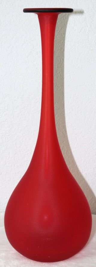 Carlo Moretti RED Satin Glass Pencil Vase Blue Rim Satinato Murano Italian 2