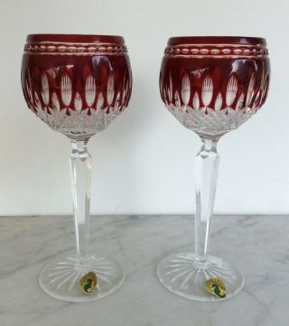 Set Of 2 Waterford Crystal Clarendon Ruby Red Wine Hocks Glasses