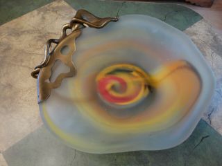 Large (12 ") Filip Ravert Art Glass Bowl With Copper Accents