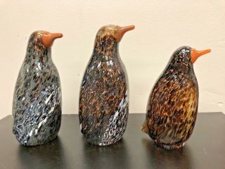 Set 3 Kosta Boda Glass Scandinavian Glass Penguins