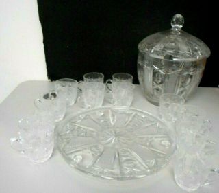 Crystal Punch Bowl And Cake Set Punch Bowl With Lid 12 Cups & 12 " Cake Plate