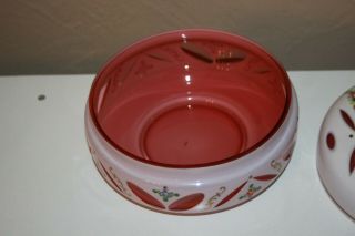 Large Czech Bohemian Cranberry to White Cased Glass Cut Lidded Candy Dish 3