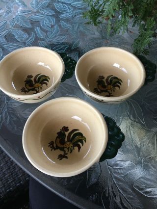 3 Metlox Poppytrail Green Rooster Lugged Soup Bowls