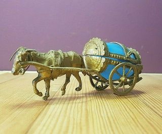 Antique Bronze/brass Donkey/mule Carriage | Opaline Egg | Trinket Box | France