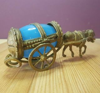 Antique Bronze/Brass Donkey/Mule Carriage | Opaline Egg | Trinket Box | France 3