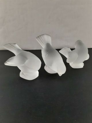 Lalique France Frosted Crystal Bird Sparrows - Set Of 3 -