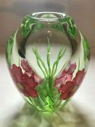 Orient & Flume Art Glass Vase Signed Gregg Held Numbered Pink Orchids Chico Ca
