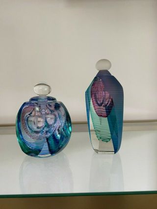Great Pair Kit Karbler And Michael David Art Glass Perfume Bottles/sculptures