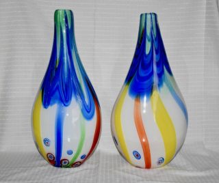 Murano Art Glass Vases 15”tall Multi - Color.  Very Heavy.