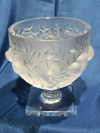 Lalique Crystal ' Elizabeth ' Frosted Vase/Bowl with Birds / Sparrows 2