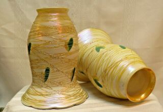 Art Glass Shades - Signed - Luster Art - Circa 1921 - 1924 - Gold Thread - Hearts/vi