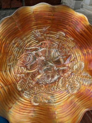 Northwood Carnival Glass Rose Show Ruffled Bowl Marigold