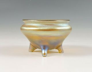 Tiffany Favrile Iridescent Art Glass Footed Salt Signed L.  C.  T.