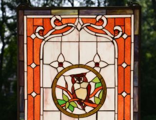 Owl Large Handcrafted stained glass window panel,  20 
