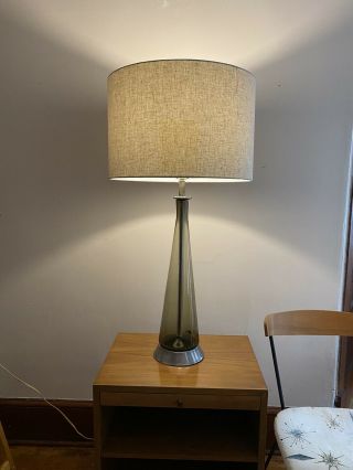 Vintage Tall Blenko Glass Charcoal Gray Mid Century Modern Atomic Era Table Lamp