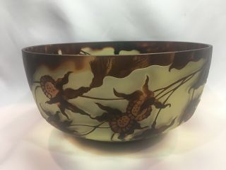 Large Galle Style Cameo Glass Bowl Golds & Browns