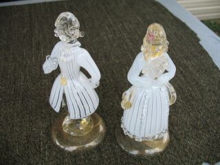 Murano Art Glass Lady Man Pair Latticino Gold Adventurine Figurine Sign Cam 1983