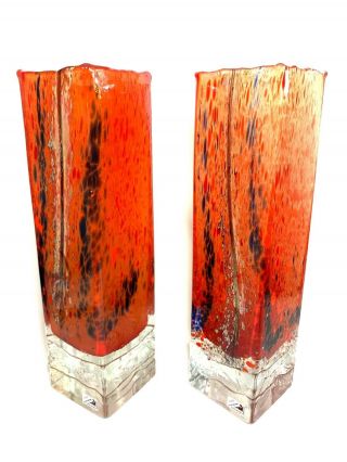 Beranek Studio Art Glass Sommerso Vases Red Orange Blue Spot Mid Century