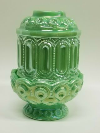 Smith Moon And Star Glass Courting Fairy Candle Lamp Jadeite Jade Green Carnival
