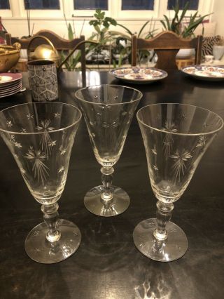 3 William Yeoward Millennium Wine Glasses Crystal Etched Stars