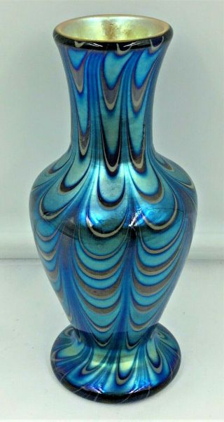 Lundberg Studio Waterfall Pattern Iridescent Art Glass Vase - Signed - Dated 1999