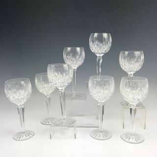 Set Of 8 Signed Waterford Deep Cut Crystal Lismore Pattern Wine Hock Glass Rcr