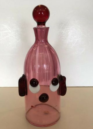 Fratelli Toso Murano Cranberry Pink Clown Face Italian Glass Decanter