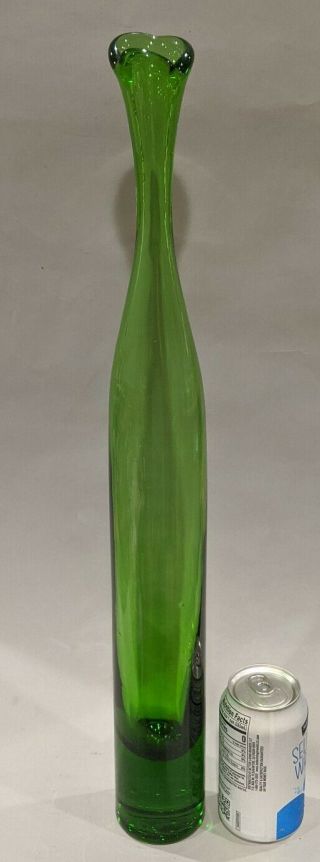 Blenko 23 " Tall Green Joel Myers Art Glass Mcm Bottle Floor Vase Decanter