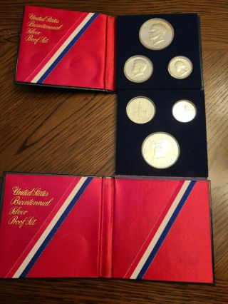 Set Of 2 - U S Bicentennial Silver Proof Set 1776 - 1976 Three Coin