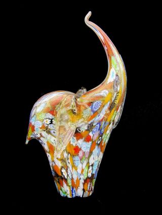 Huge 26cm World Class Murano Art Glass Millefiori Elephant Sculpture Certificate