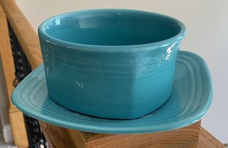 Homer Laughlin Fiesta Turquoise Square Salad Plate & Soup Cereal Bowl