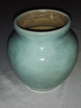 Pisgah Forest Pottery Small 5 " Bulbous Vase Signed 1934 W.  B.  Stephen Turquoise