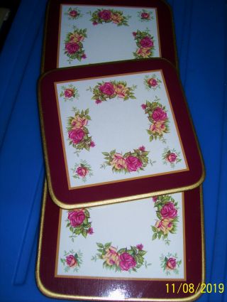 Royal Albert Old Country Roses Coasters,  Set Of 3,  Corkboard Back,  4 " X 4 "